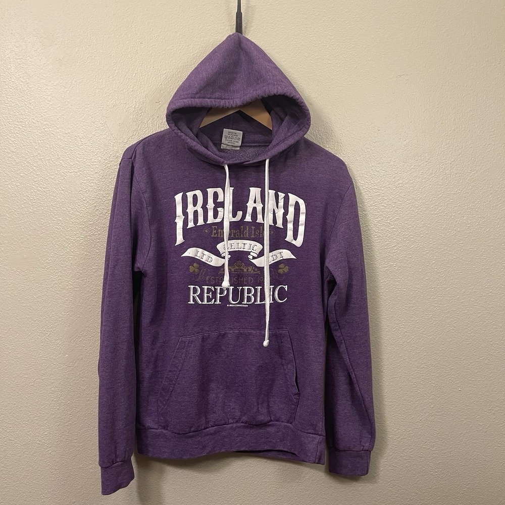 AWDis Ireland Hoodie Purple Kangaroo Pocket Cotton Blend Cozy Celtic Travel Sz S